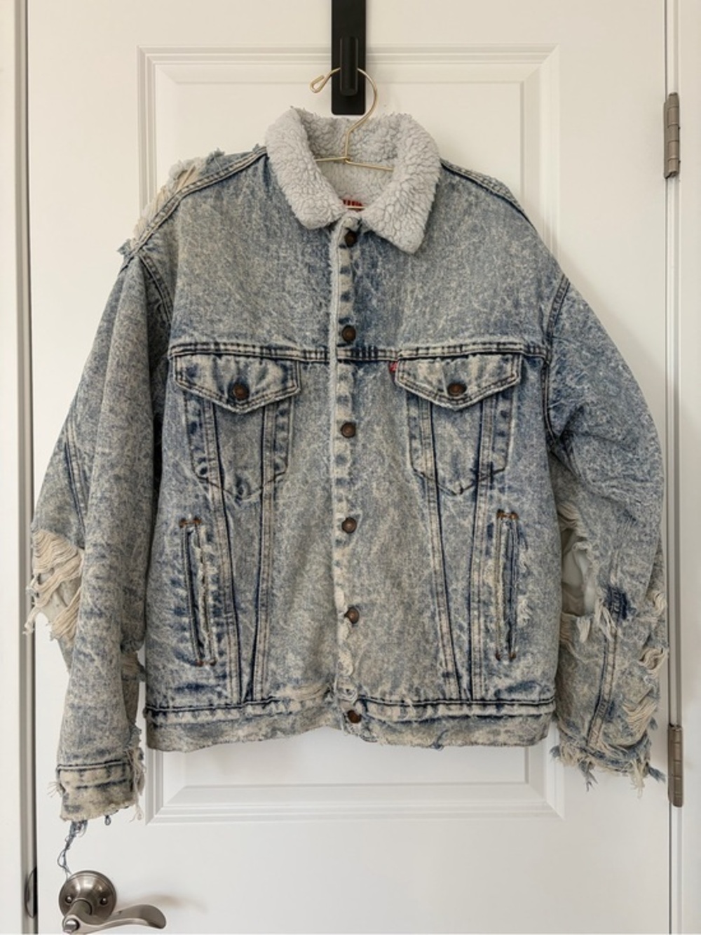 Levi’s Sherpa Lined Acid Wash Distressed Denim Jacket